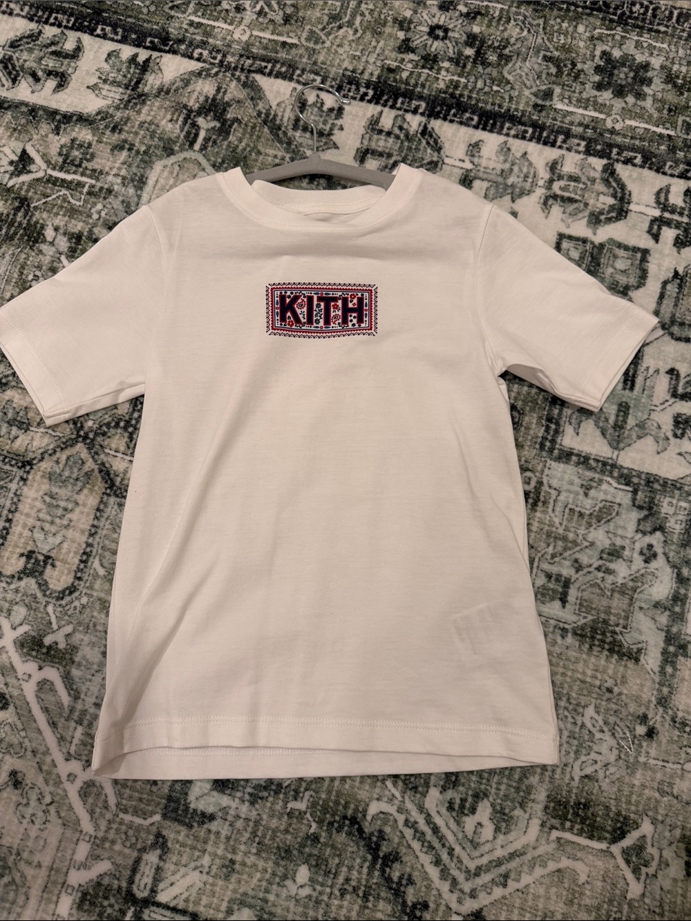 Kith White Short-Sleeve Tee with Red & Blue Logo Patch